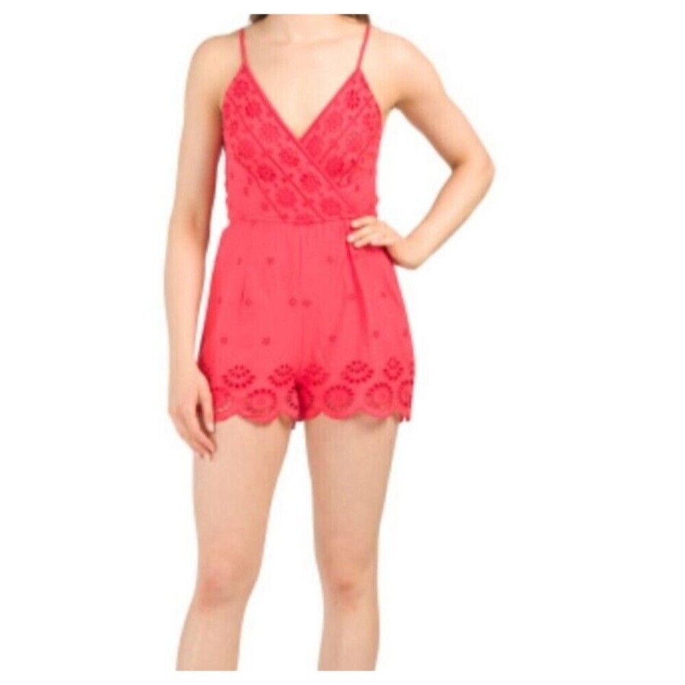 JAPNA Romper Eyelet Smocked Back Spaghetti Strap Lined Juniors Size Large